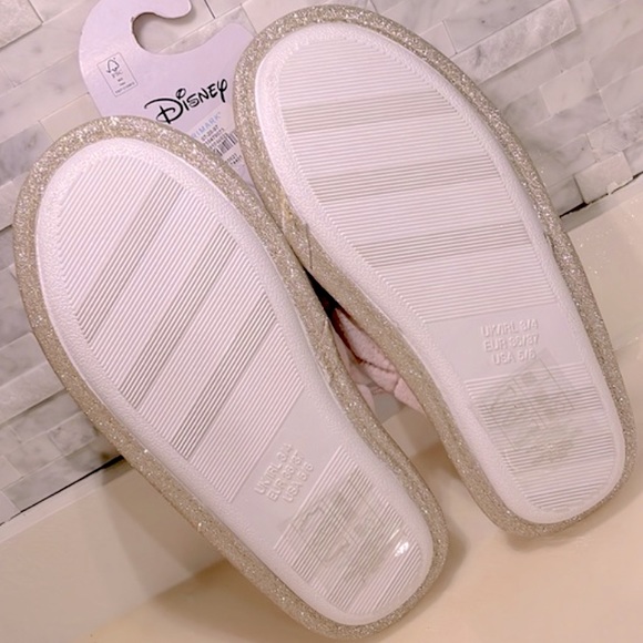 🆕 Disney Mickey Mouse Quilted Rose Gold Glitter Slippers w/Metallic Icon Charms - Picture 4 of 7